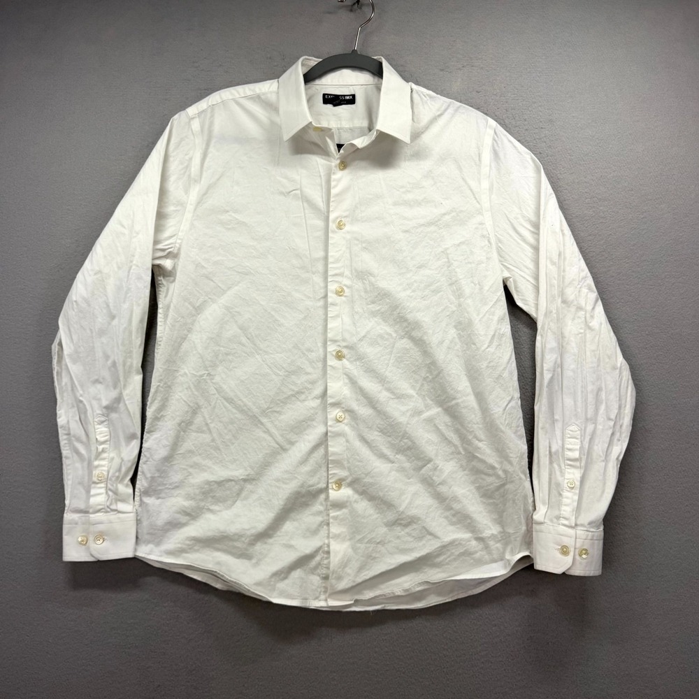 Express 1MX Dress Shirt Mens Medium 15-15.5‎ White Modern Fit Business Oxford
